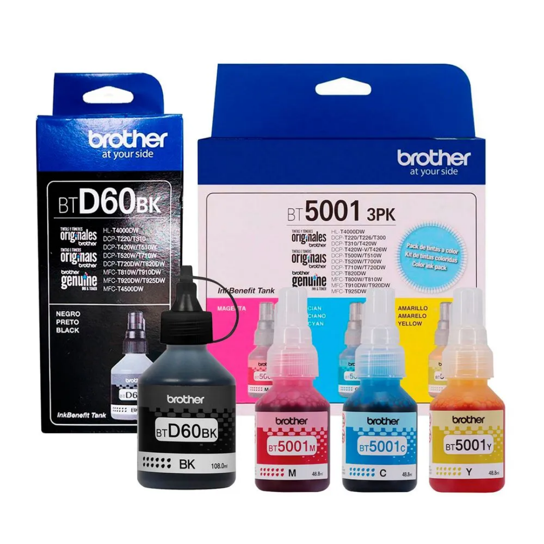 KIT 4 TINTAS BROTHER BTD60BK BT5001C BT5001M BT5001Y - 1