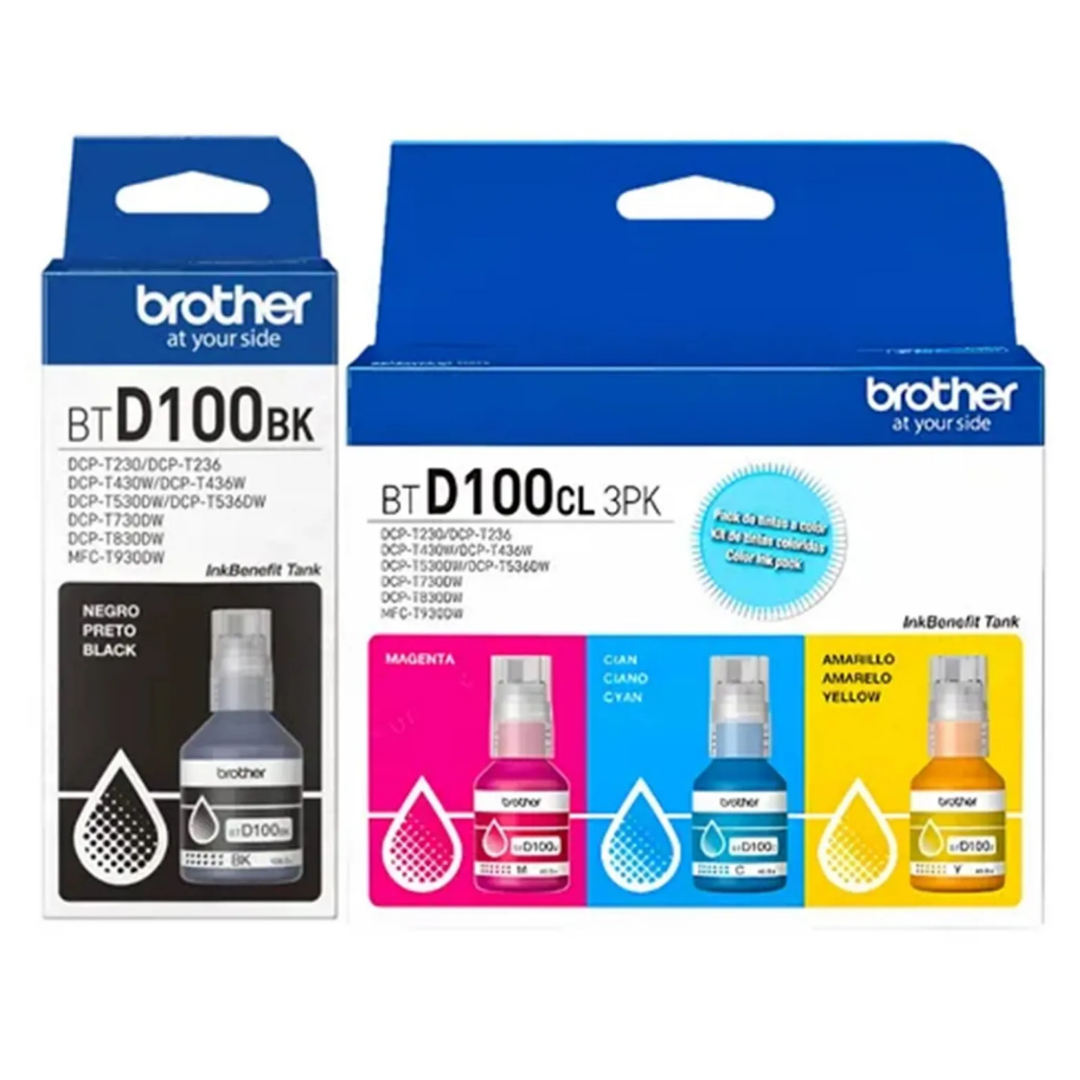 KIT TINTA BROTHER BTD100BK BTD100CL NEGRO CIAN MAGENTA AMARILLO - 1