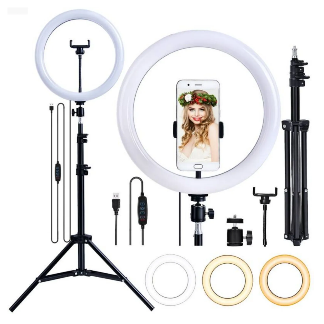 ARO DE LUZ LED 30 CM + TRÍPODE 2.1 M - 3 TONOS DE LUZ - 1