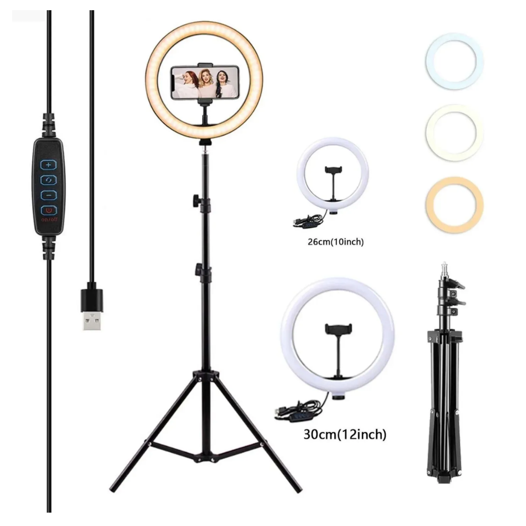 ARO DE LUZ LED 30 CM + TRÍPODE 2.1 M - 3 TONOS DE LUZ - 2