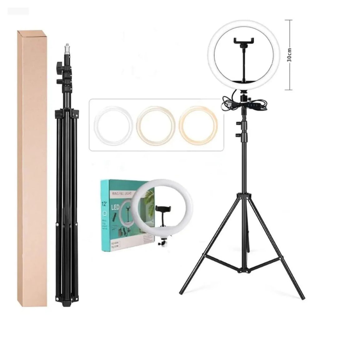 ARO DE LUZ LED 30 CM + TRÍPODE 2.1 M - 3 TONOS DE LUZ - 4