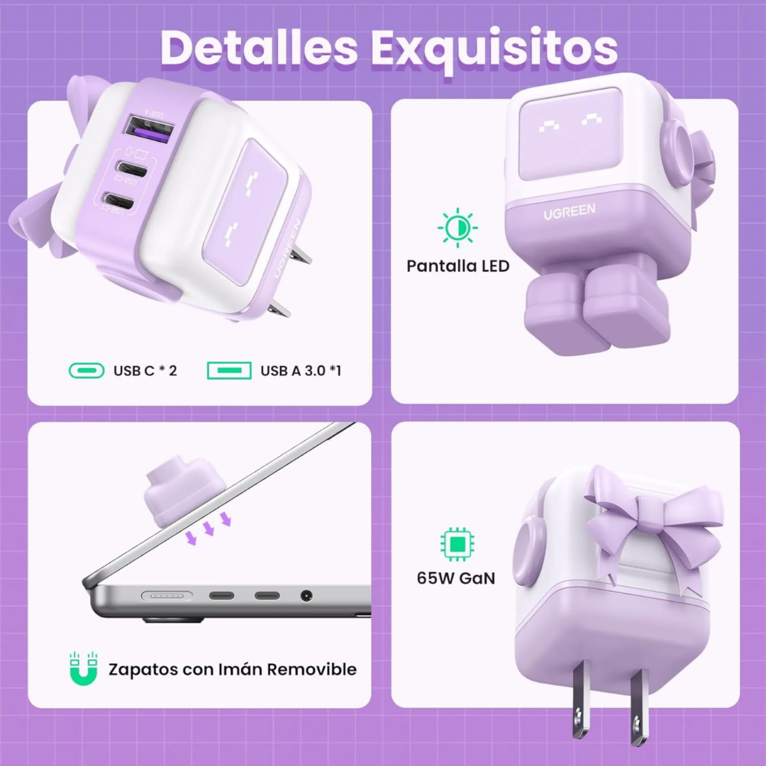 CARGADOR ROBOT 65W TRIPLE ENTRADA UGREEN - 2