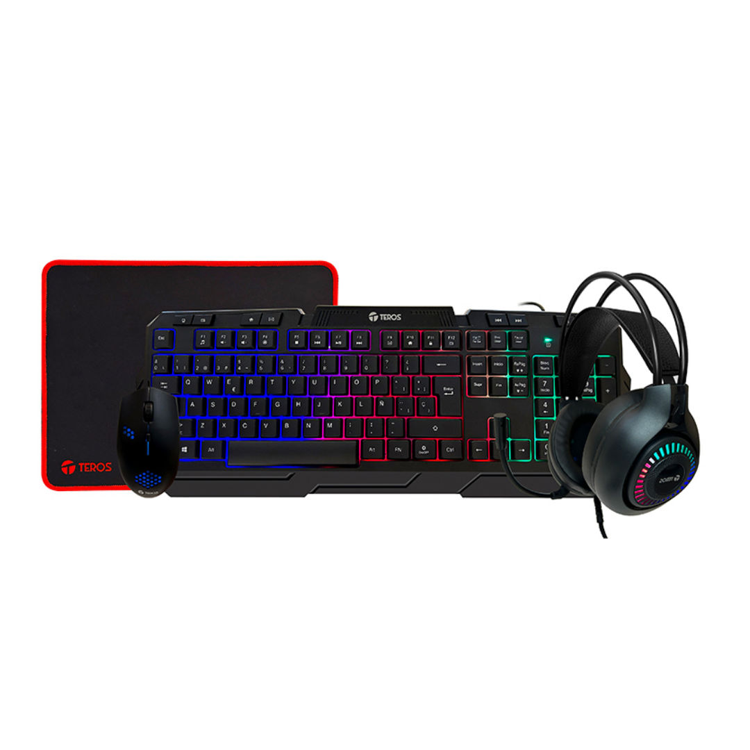 KIT GAMER TEROS TE-4063N – TECLADO MULTIMEDIA, MOUSE, HEADSET, MOUSE PAD - 1