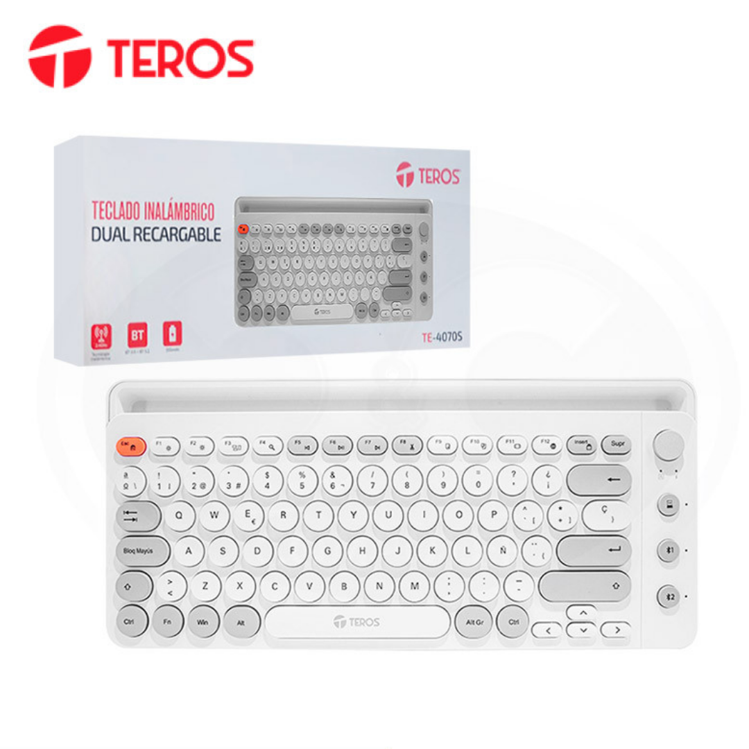 TECLADO INALÁMBRICO TEROS TE‑4070S – 2.4 GHZ / BLUETOOTH 3.0 / 5.2, 80 TECLAS, BLANCO - 1
