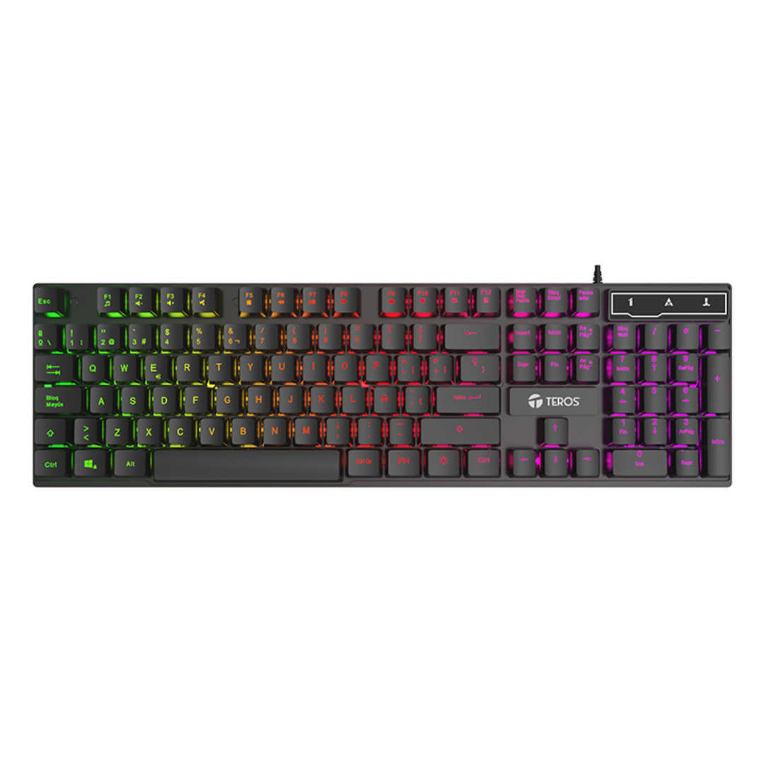 TECLADO GAMER TEROS TE-4072G – RGB, USB, NEGRO - 1