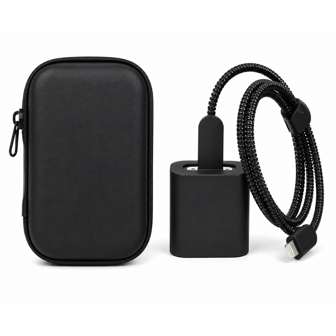 CASE PROTECTOR NEGRO PARA CARGADOR IPHONE + FUNDA - 1