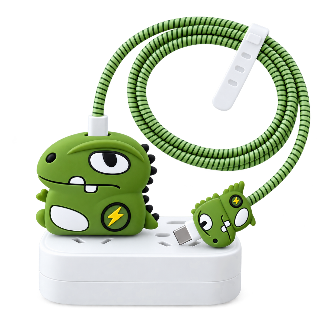 CASE PROTECTOR DINOSAURIO VERDE PARA CARGADOR IPHONE - 1