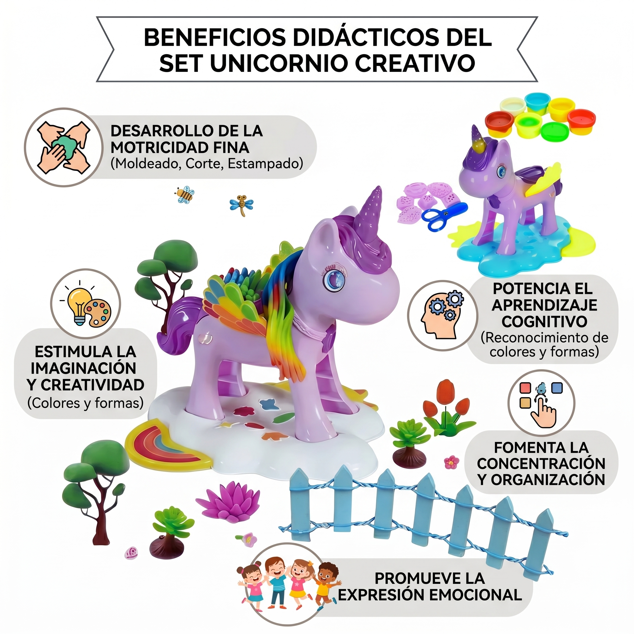 JUGUETE UNICORNIO CON PLASTILINA Y MOLDES SET CREATIVO DIDÁCTICO - 4