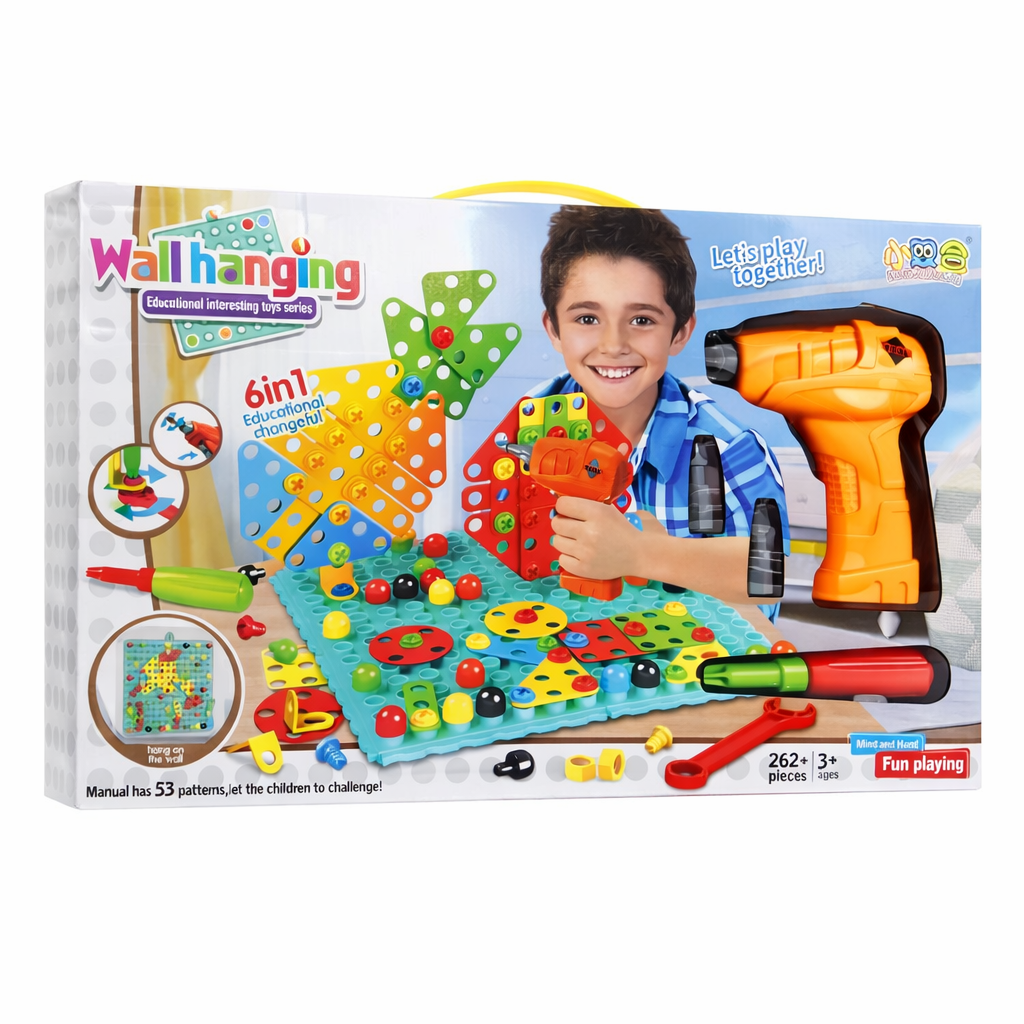 Juego Didáctico Infantil con Taladro y Mosaicos 262 Pzs - 1