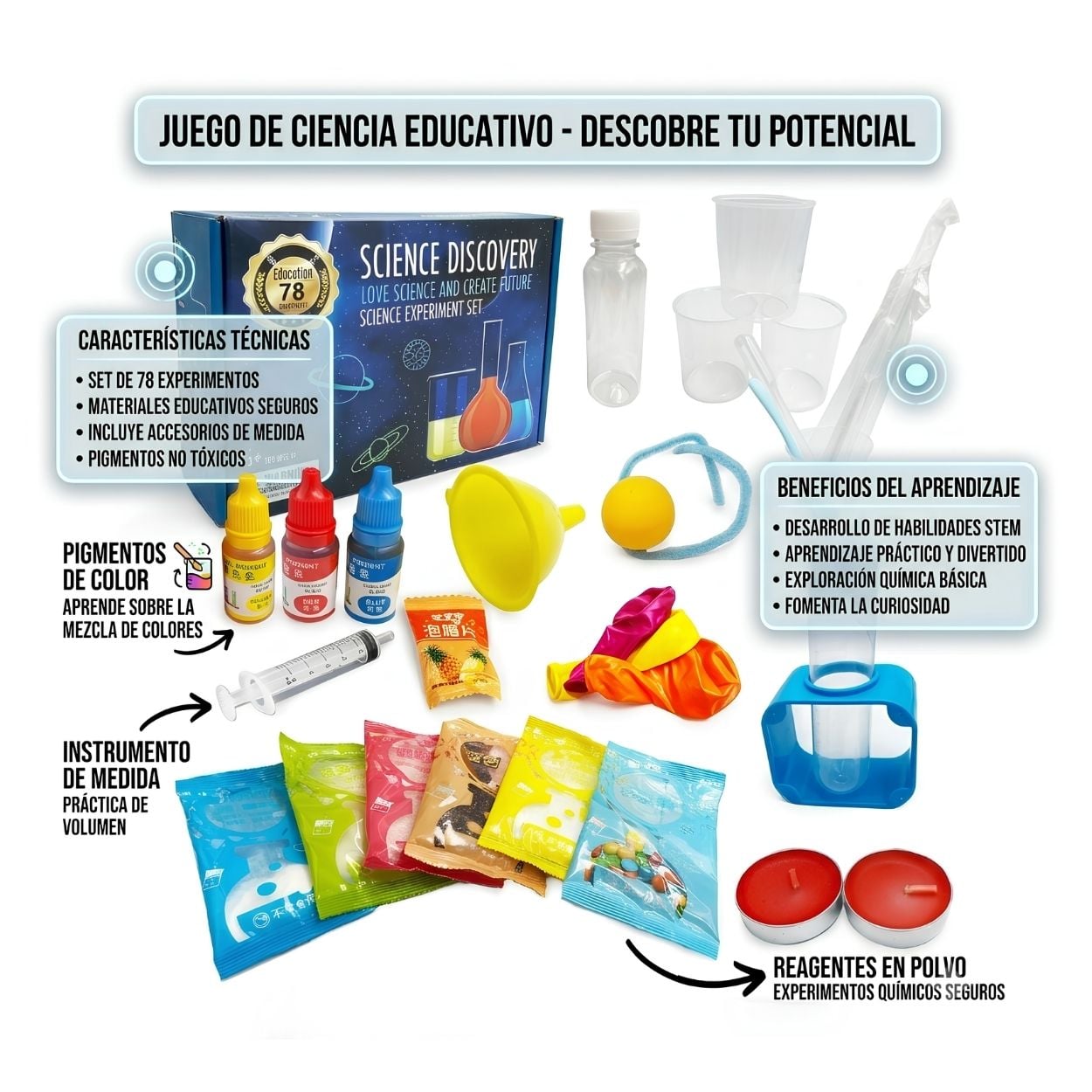 KIT DE CIENCIA EDUCATIVO STEM 78 EXPERIMENTOS DIVERSIÓN CIENTÍFICA PARA NIÑOS 6+ AÑOS - 4