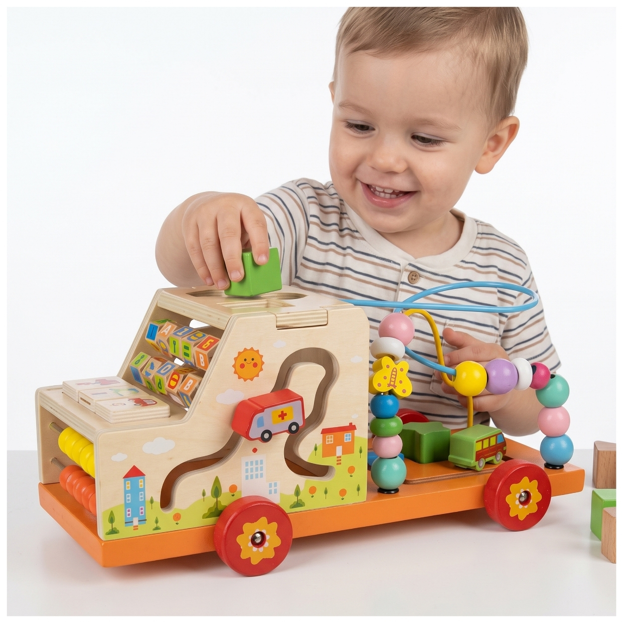 JUEGO DIDÁCTICO CAMIÓN CIRCUITO COLORIDO MONTESSORI MADERA - 5