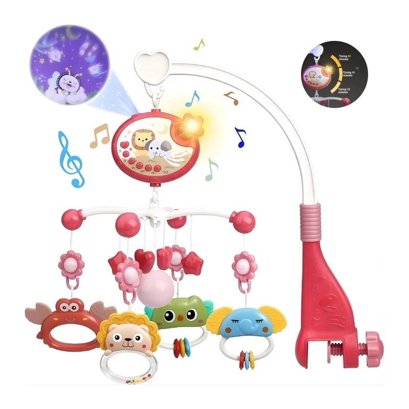 MÓVIL INFANTIL MUSICAL PROYECTOR BEBÉ CONTROL REMOTO ROSADO - 1