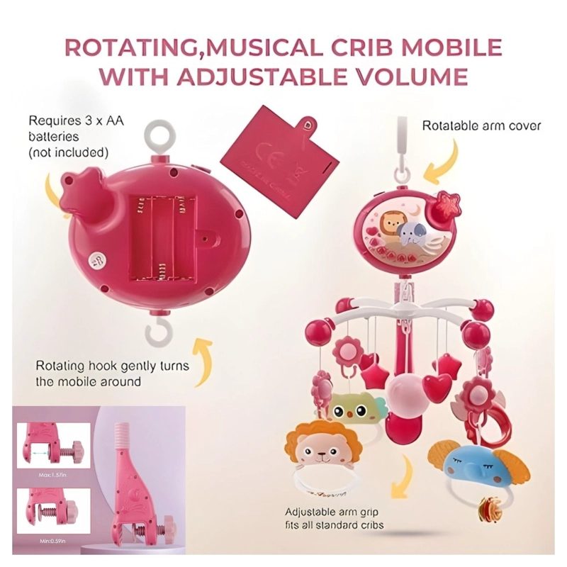 MÓVIL INFANTIL MUSICAL PROYECTOR BEBÉ CONTROL REMOTO ROSADO - 3