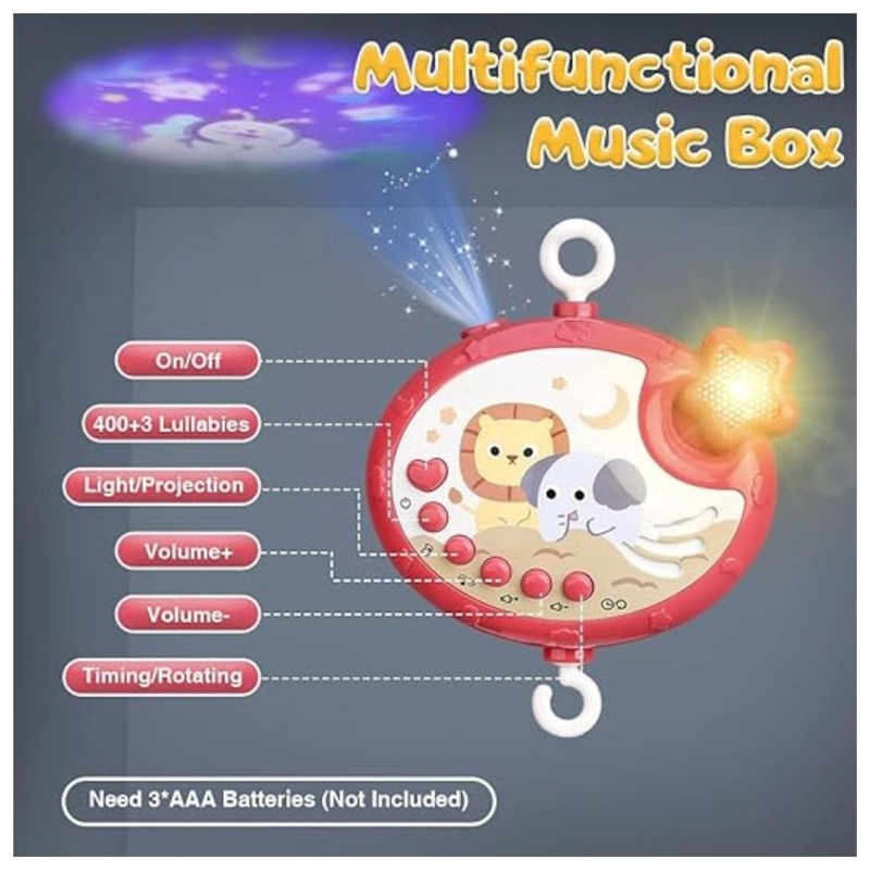MÓVIL INFANTIL MUSICAL PROYECTOR BEBÉ CONTROL REMOTO ROSADO - 5