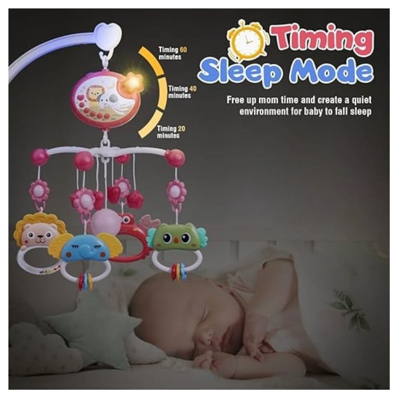MÓVIL INFANTIL MUSICAL PROYECTOR BEBÉ CONTROL REMOTO ROSADO - 6