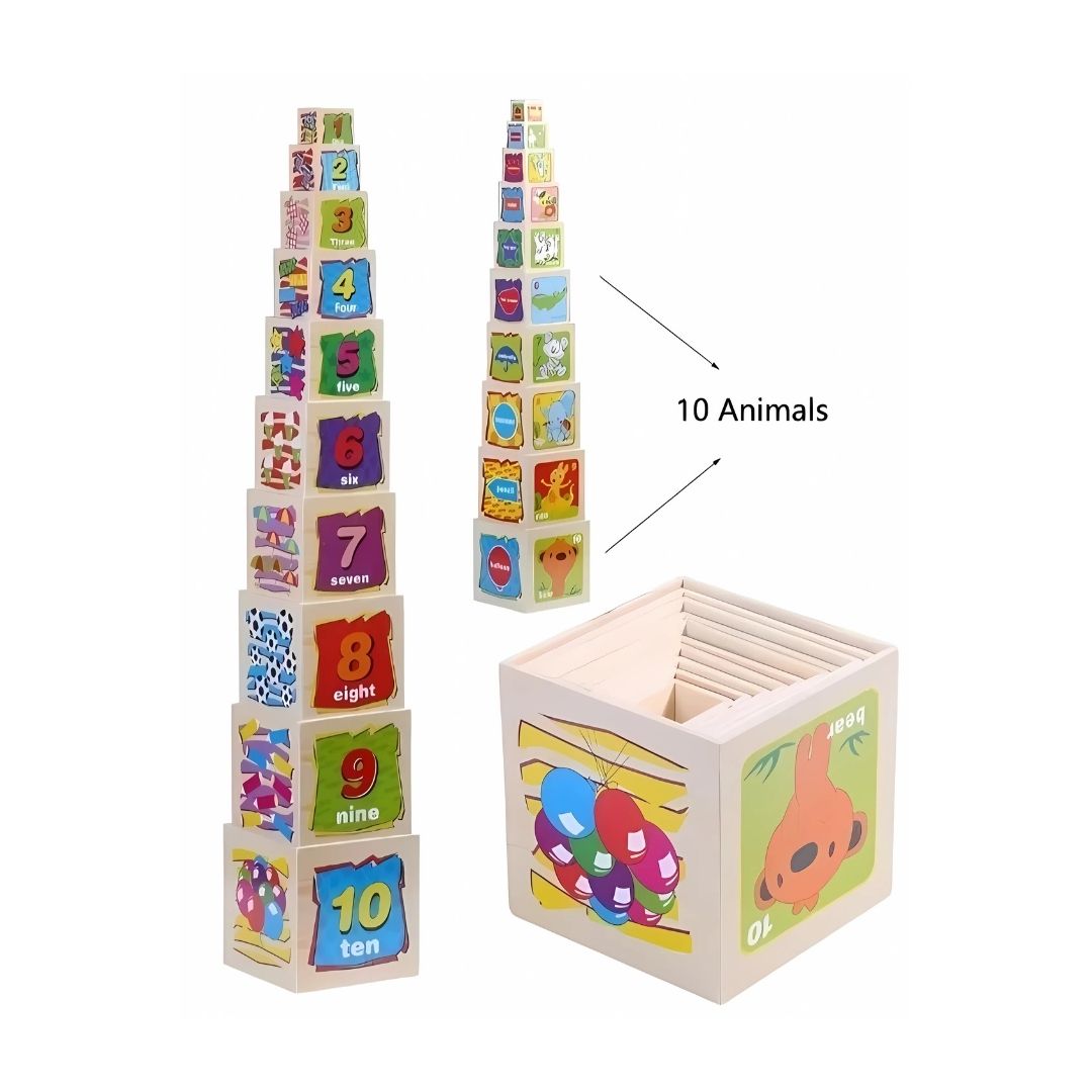SET JUEGO DIDÁCTICO CUBOS DIDÁCTICOS APILABLES DEL 1 AL 10 ANIMALES - 5
