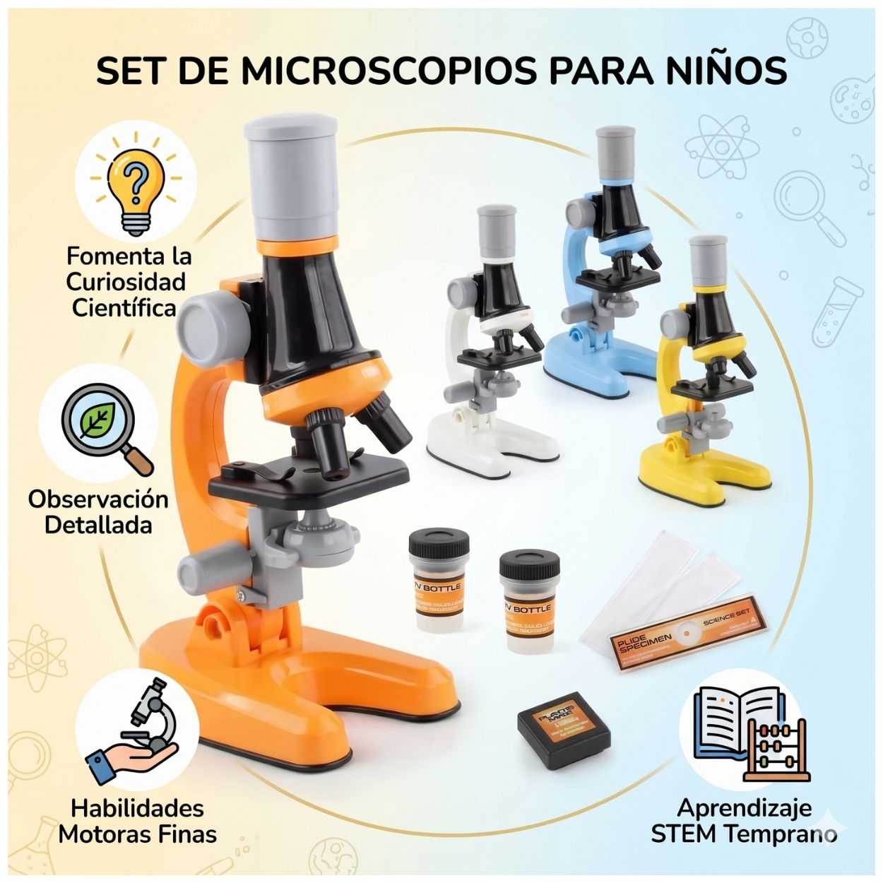 SET DIDÁCTICO MICROSCOPIO Y LABORATORIO CIENTÍFICO DE EXPERIMENTOS PARA NIÑOS - 6