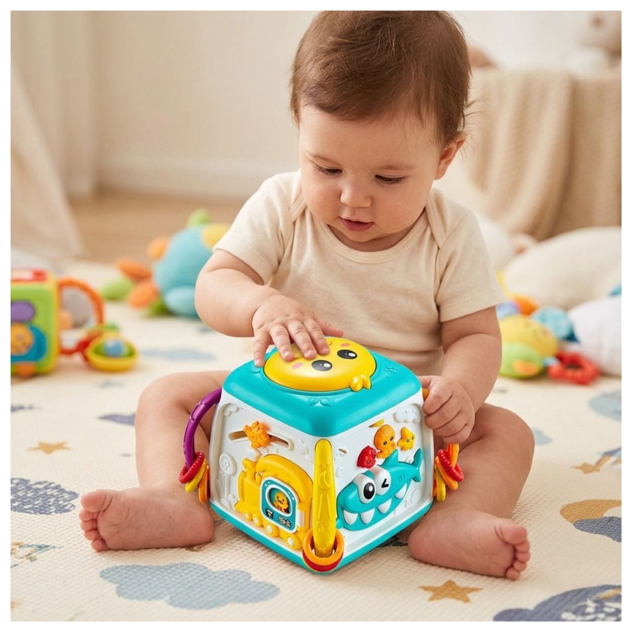 CUBO PATITO DE ACTIVIDADES SENSORIALES PARA BEBÉS CON SONIDOS Y LUCES - 7