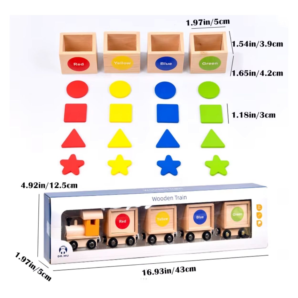 TREN DE MADERA CLASIFICADOR DE FORMAS Y COLORES MONTESSORI PARA NIÑOS - 6