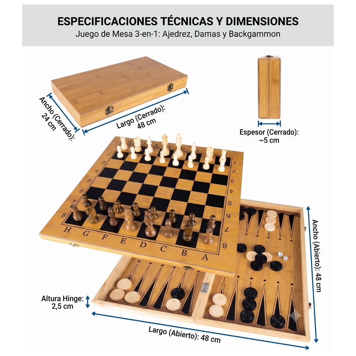 SET DE AJEDREZ- DAMAS CHINAS- BACKGAMMON TABLERO DE MADERA XL - 5