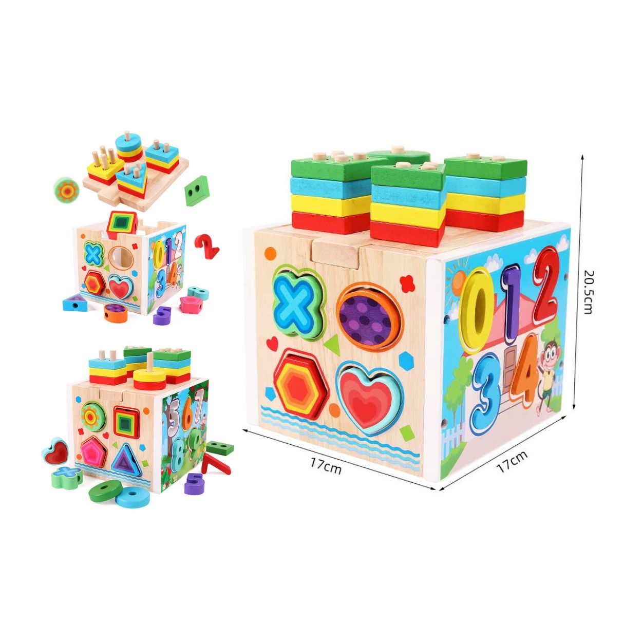 JUEGO DIDÁCTICO CUBO DE DIFICULTAD Y ENCAJE MONTESSORI DE MADERA CON NÚMEROS 6 EN 1 - 4