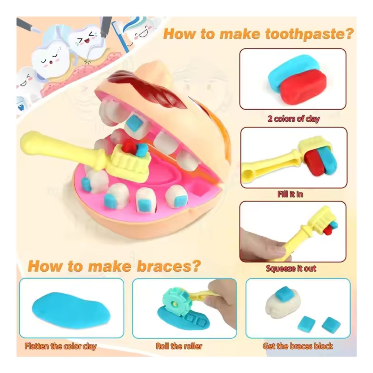 SET DIDÁCTICO MINI DENTISTA DIVERTIDO PLASTILINAS Y MOLDES - 2