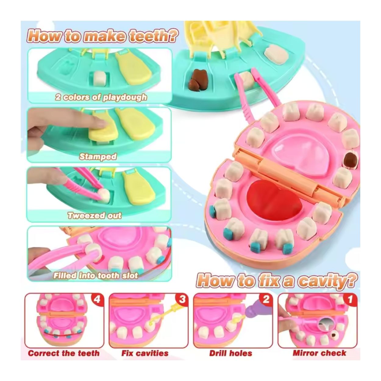 SET DIDÁCTICO MINI DENTISTA DIVERTIDO PLASTILINAS Y MOLDES - 3