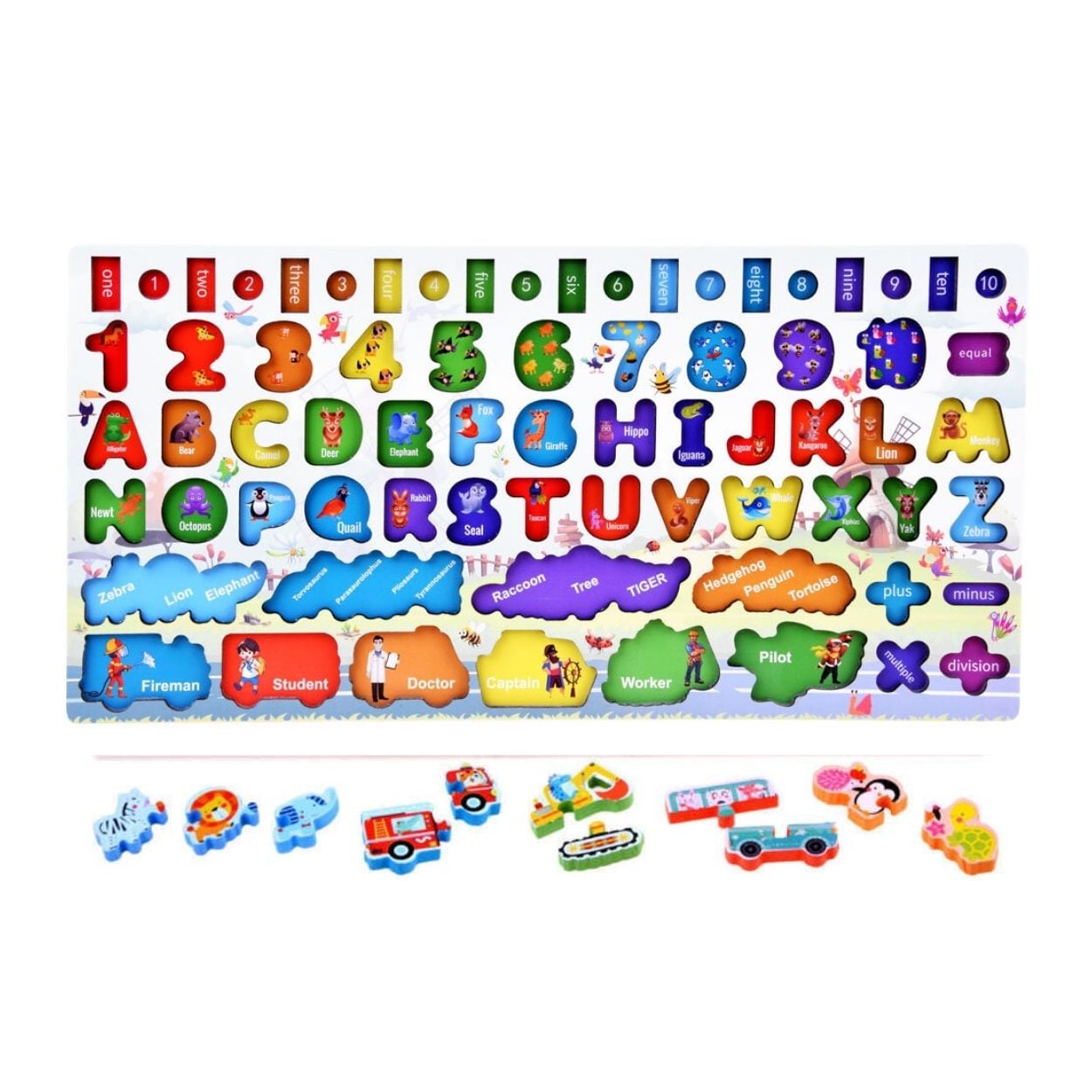 TABLERO MONTESSORI PESCA Y CLASIFICACIÓN 6 EN 1 NUMEROS LETRAS PARA NIÑOS - 2
