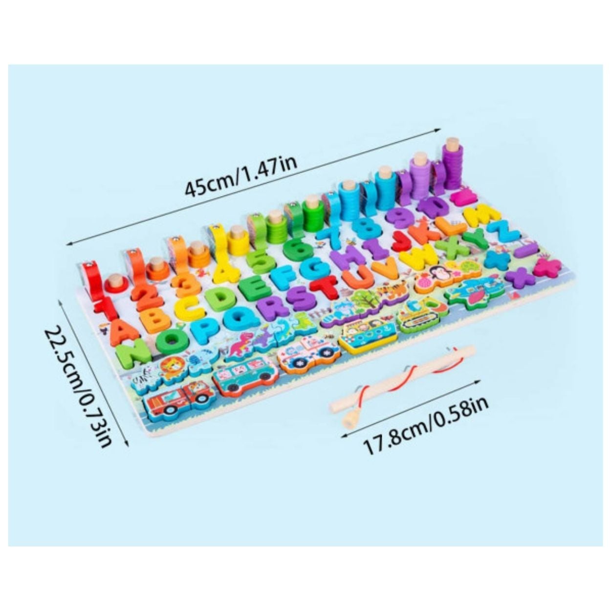 TABLERO MONTESSORI PESCA Y CLASIFICACIÓN 6 EN 1 NUMEROS LETRAS PARA NIÑOS - 3