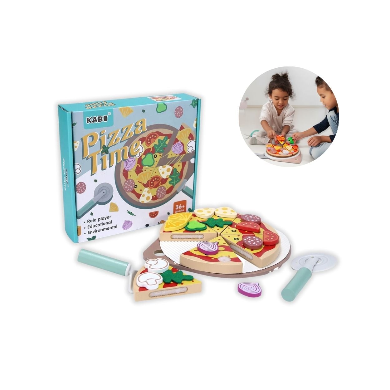 JUEGO DIDÁCTICO PIZZA ARMABLE DE MADERA PARA NIÑOS - 1