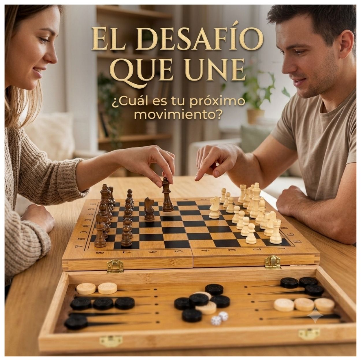 JUEGO ESTRATEGICO AJEDREZ PLEGABLE DE MADERA 3 EN 1 MEDIANO - 4