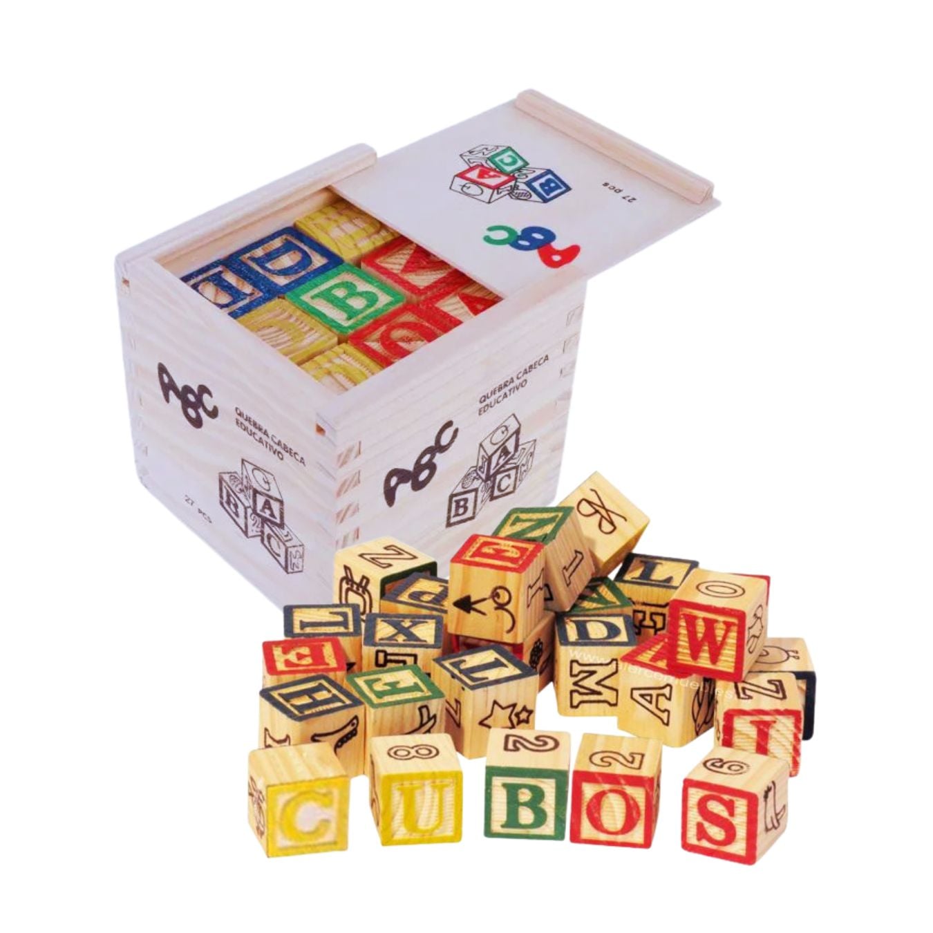 SET DIDÁCTICO CAJA DE 27 CUBOS DE MADERA PARA NIÑOS - 2