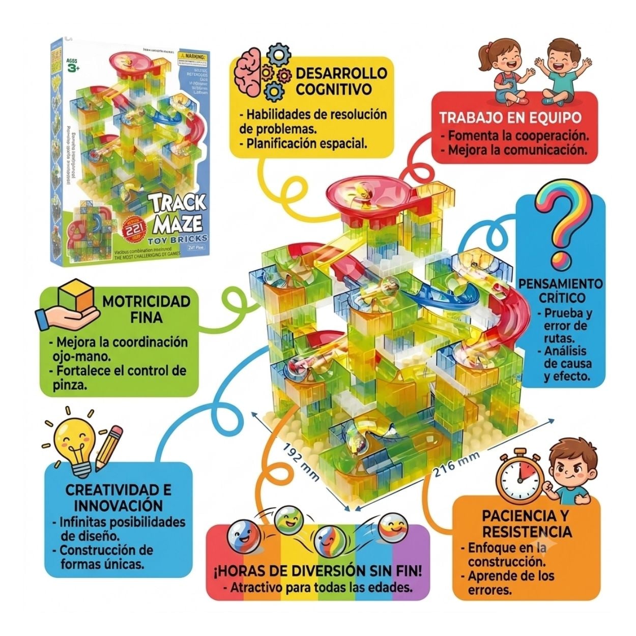 JUEGO DIDÁCTICO PISTA TOBOGÁN DE CANICAS 221 PCS PARA NIÑOS - 4
