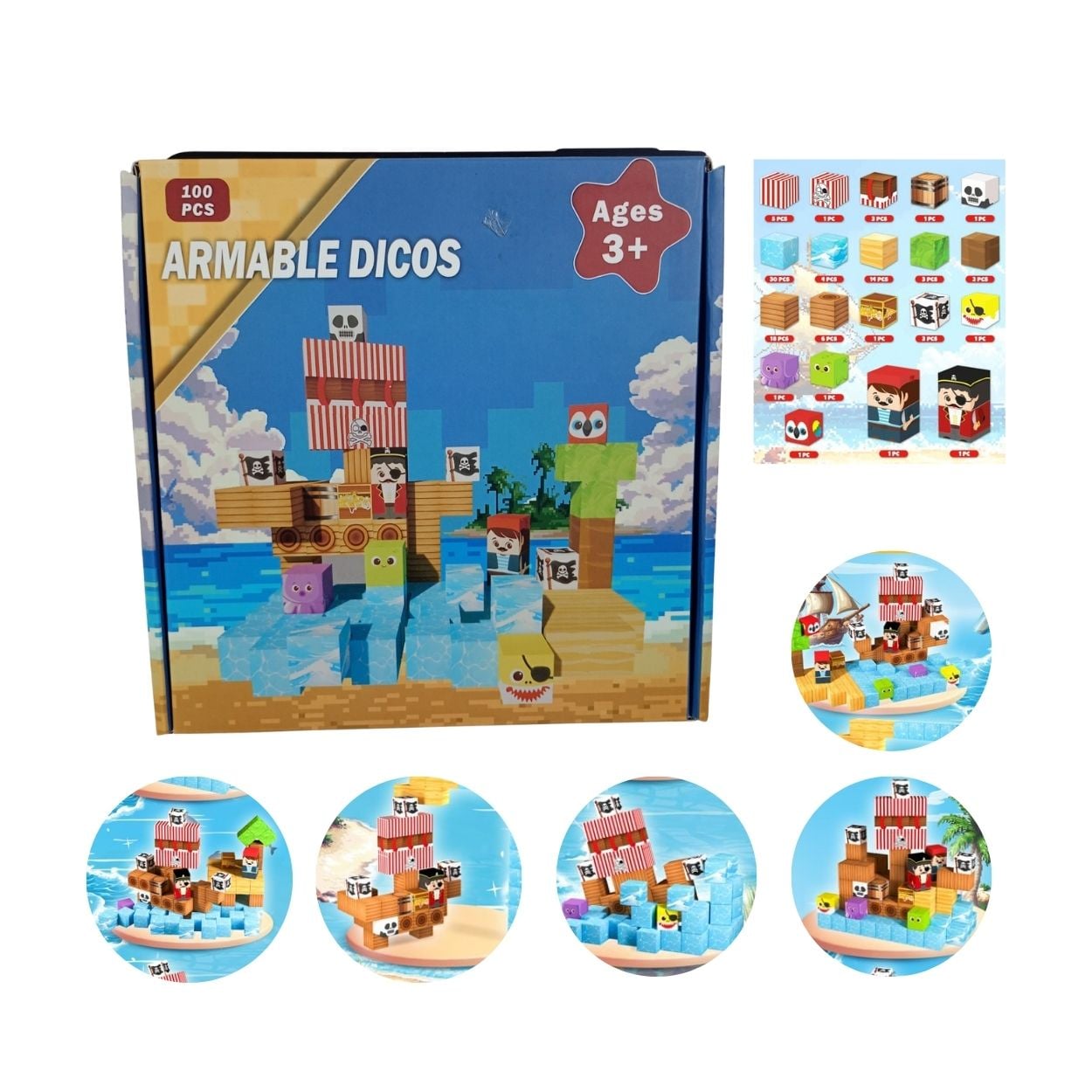 BARCO PIRATA MINECRAFT BLOQUES MAGNÉTICOS 100PCS PARA NIÑOS - 1