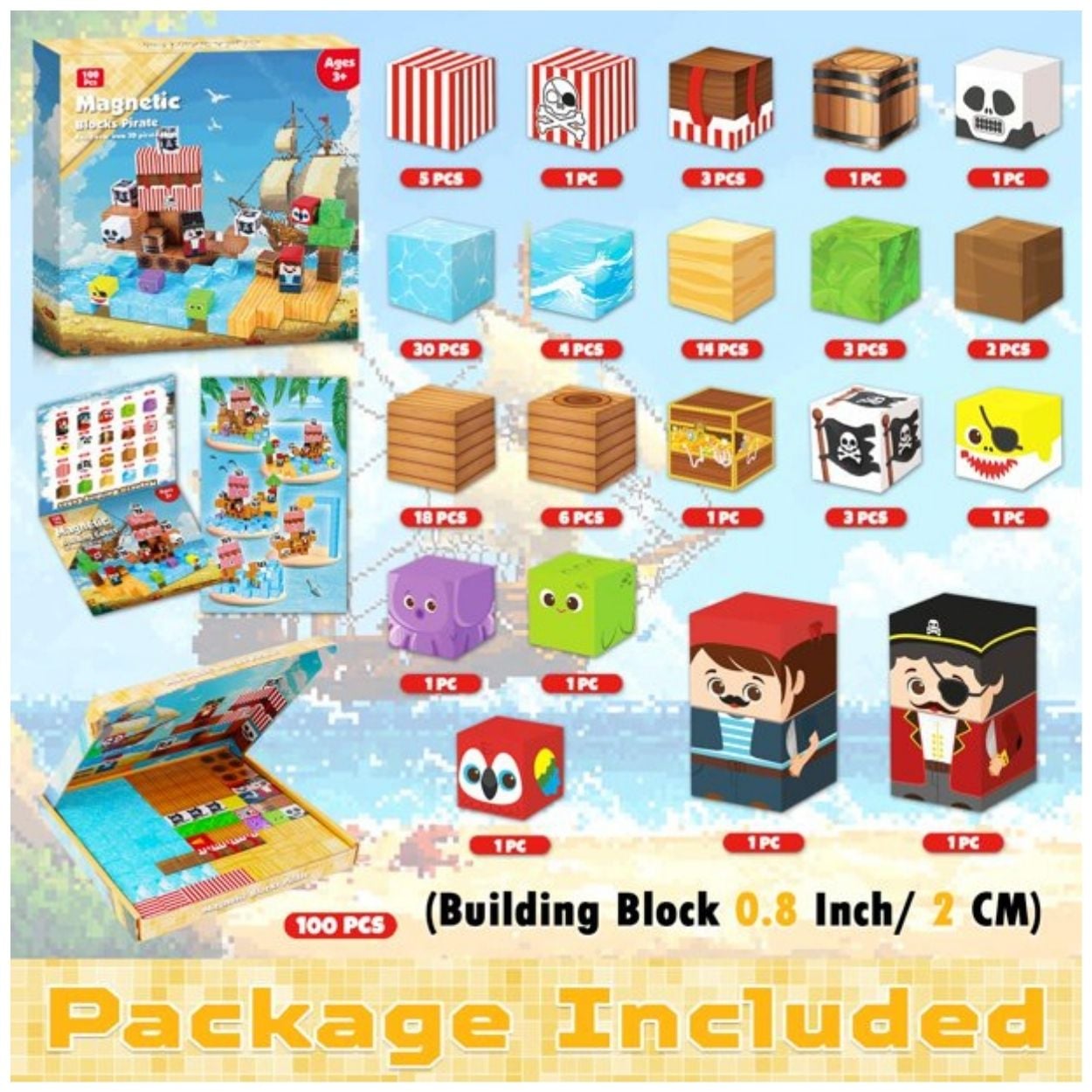 BARCO PIRATA MINECRAFT BLOQUES MAGNÉTICOS 100PCS PARA NIÑOS - 3