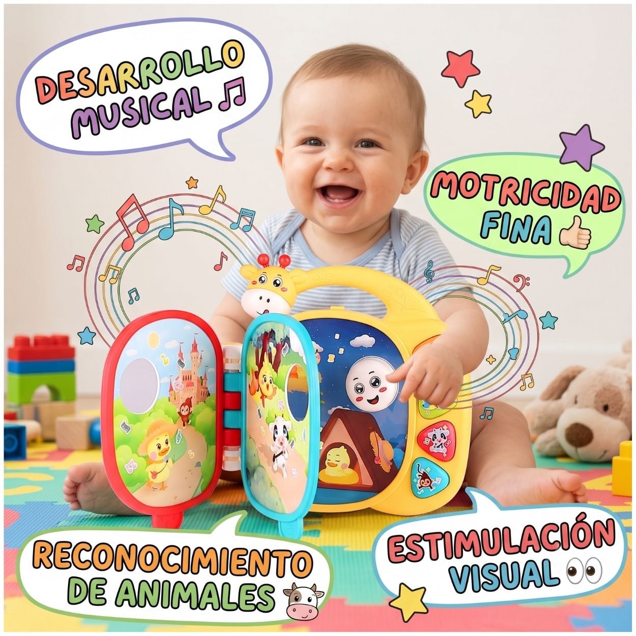 LIBRO INTERACTIVO JIRAFA MONTESSORI MUSICAL PARA BEBÉ - 2