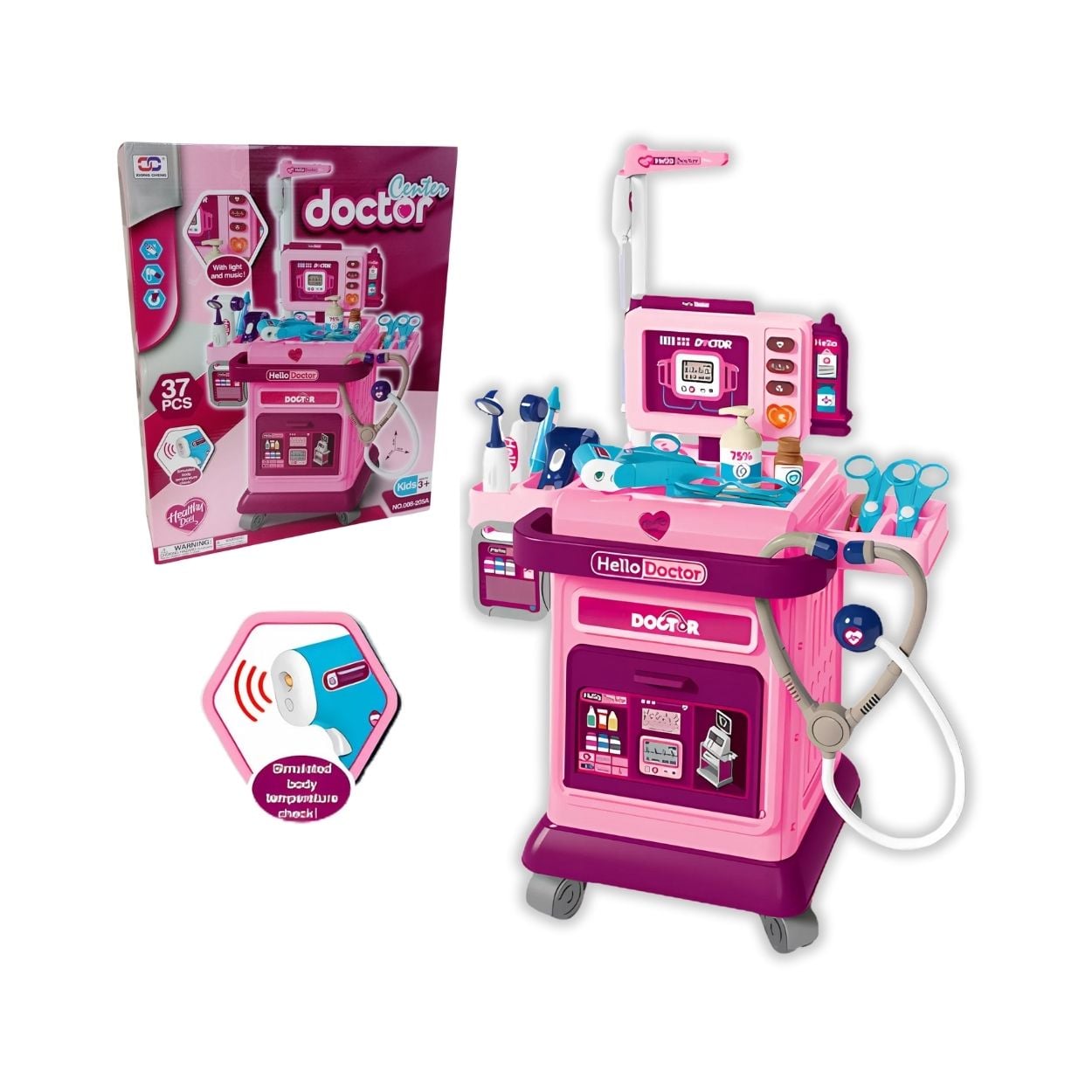 SET DIDÁCTICO CARRITO MÉDICO ROSADO 37PCS PARA NIÑAS - 1