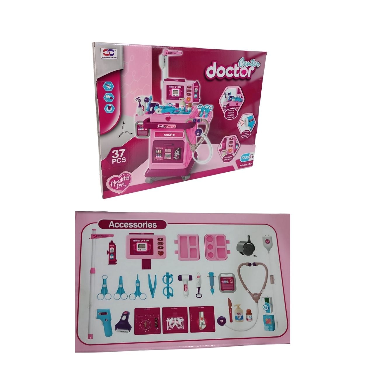 SET DIDÁCTICO CARRITO MÉDICO ROSADO 37PCS PARA NIÑAS - 2