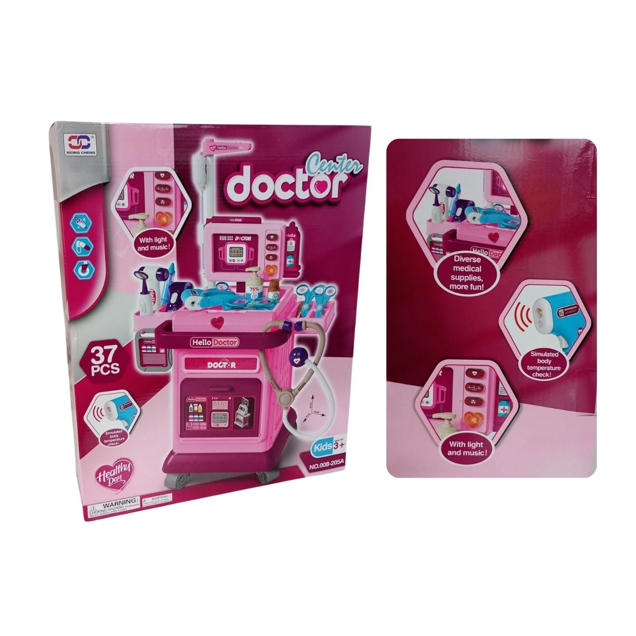 SET DIDÁCTICO CARRITO MÉDICO ROSADO 37PCS PARA NIÑAS - 3