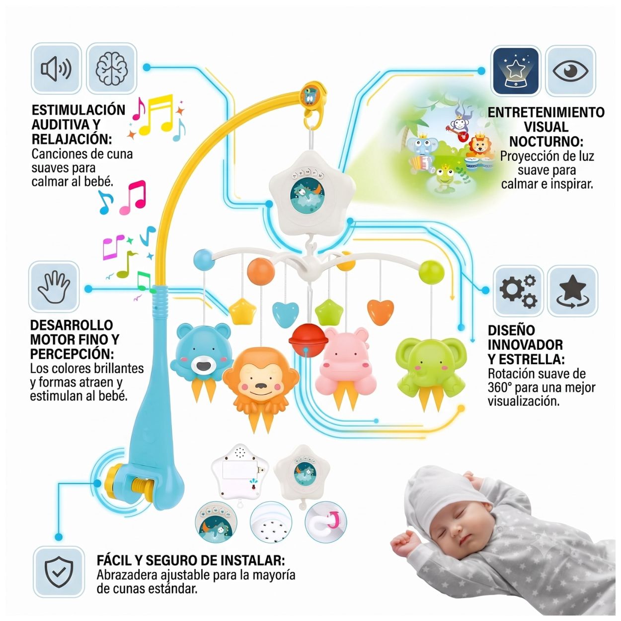 MÓVIL MUSICAL PARA CUNA ESTRELLITA CON PROYECTOR PARA BEBÉ - 2