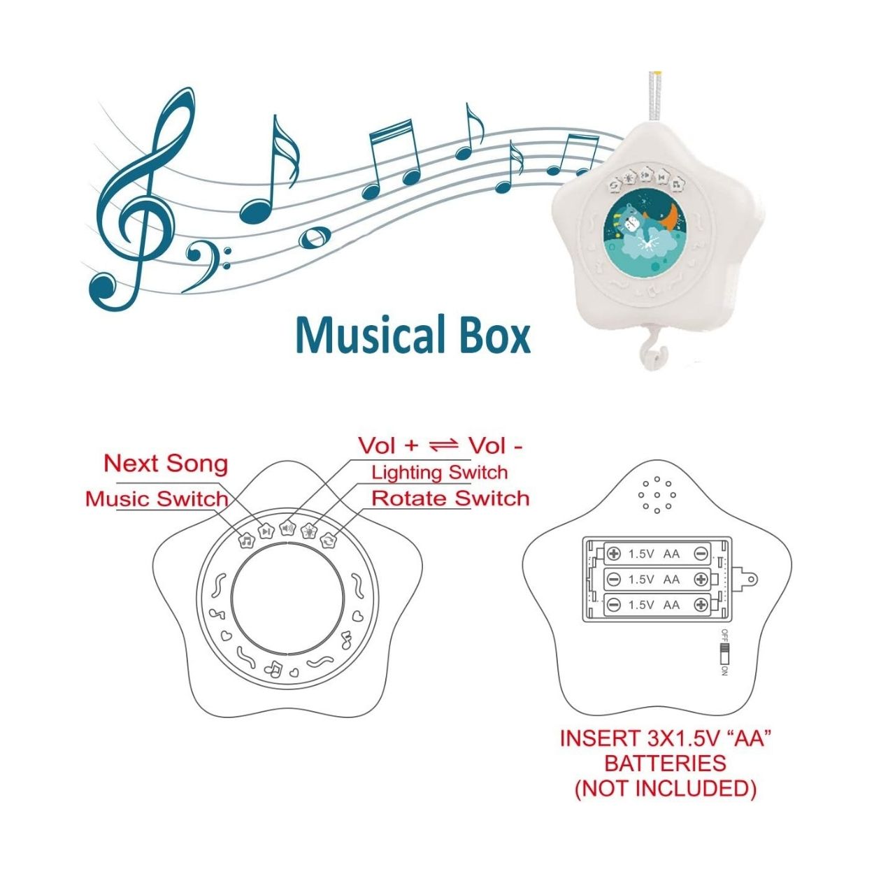 MÓVIL MUSICAL PARA CUNA ESTRELLITA CON PROYECTOR PARA BEBÉ - 4