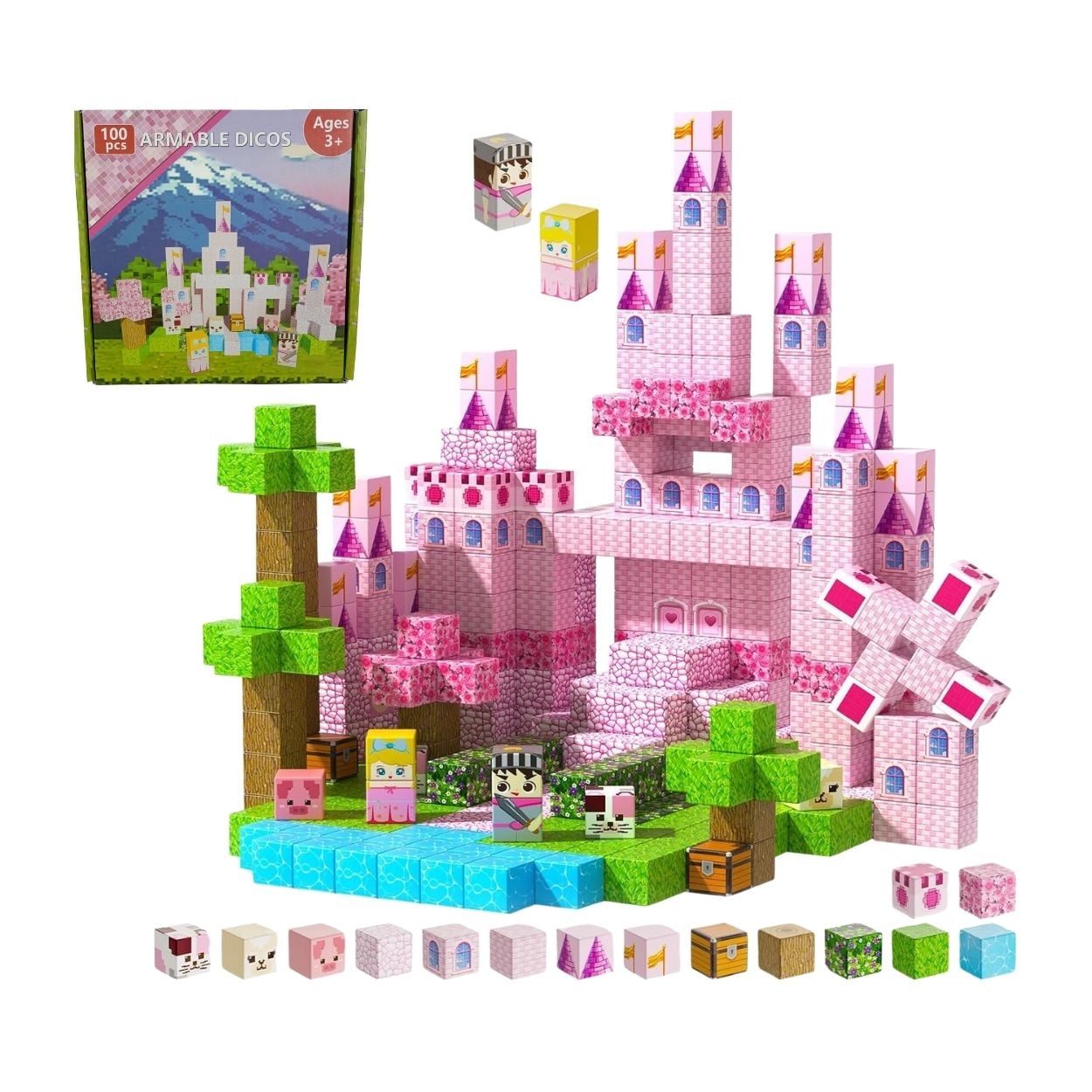 Bloques Magnéticos Castillo Rosa | 100 Piezas, Juguete STEM Montessori, 3+ Años, Incluye Princesa Y Animales, Regalo Educativo