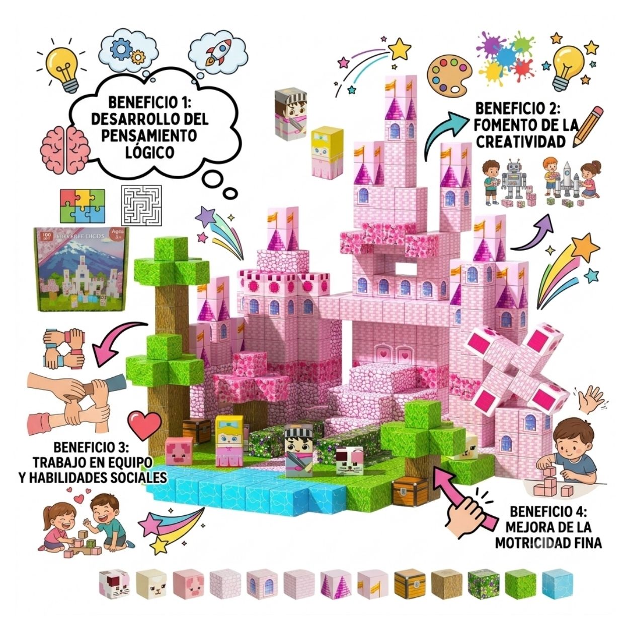 CASTILLO DIDÁCTICO BLOQUES MAGNÉTICOS DE CONSTRUCCIÓN 100 PIEZAS - COMPATIBLE CON MINECRAFT - 4