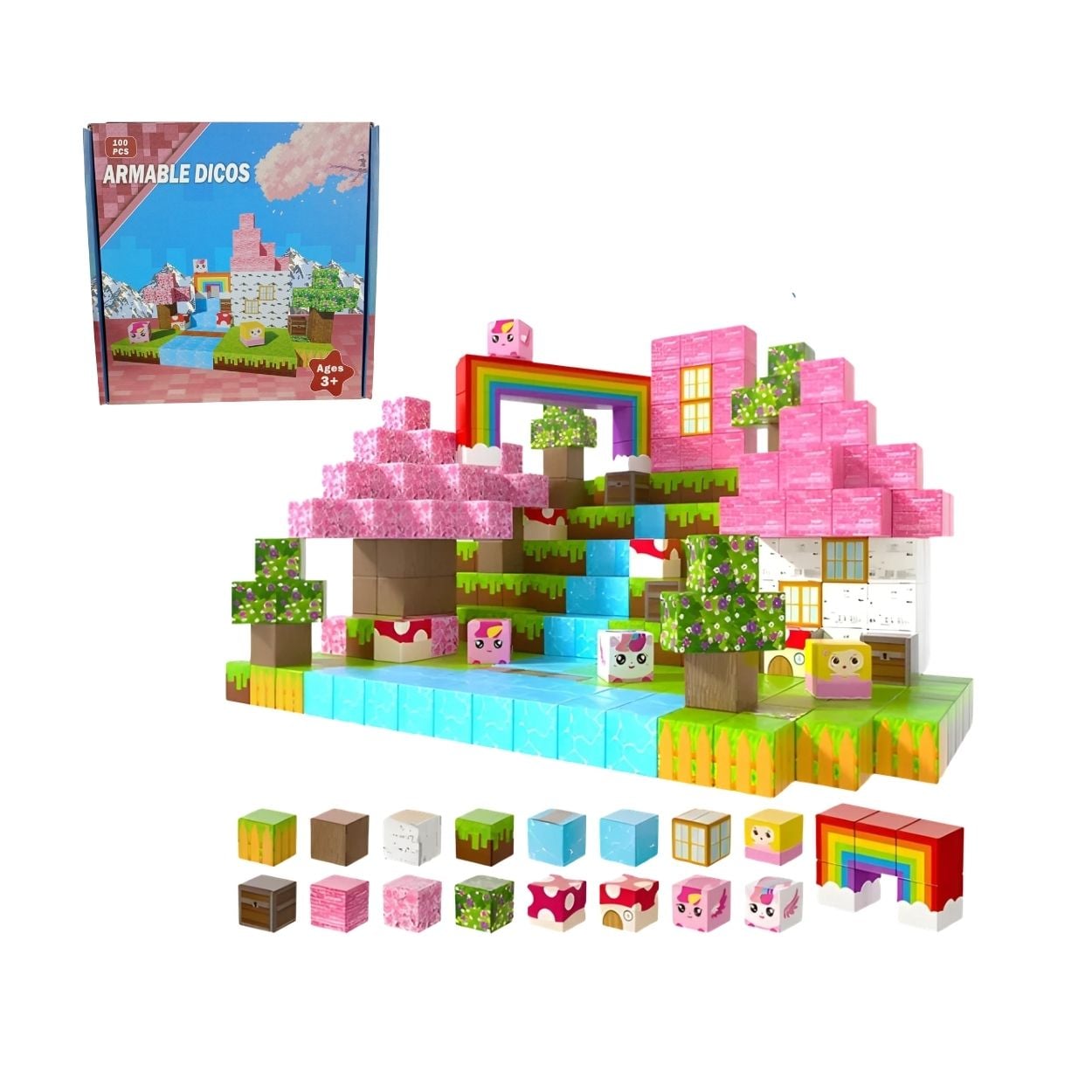 SET UNICORNIO BLOQUES MAGNÉTICOS MINECRAFT 100PCS PARA NIÑAS - 1