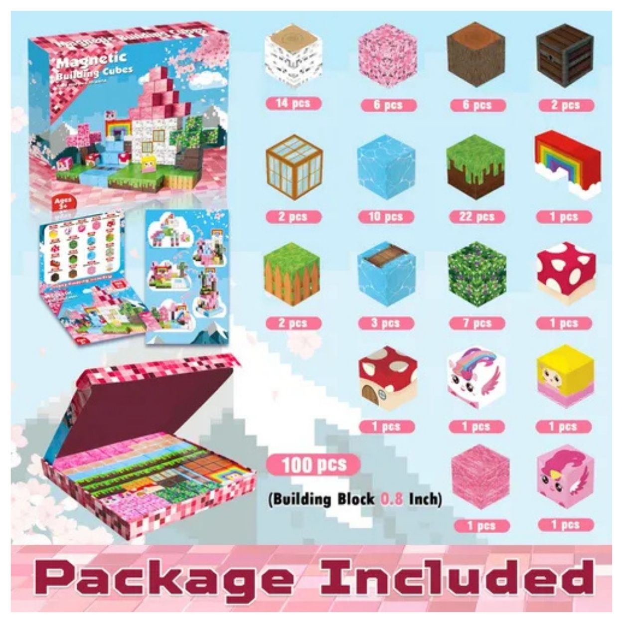 SET UNICORNIO BLOQUES MAGNÉTICOS MINECRAFT 100PCS PARA NIÑAS - 3
