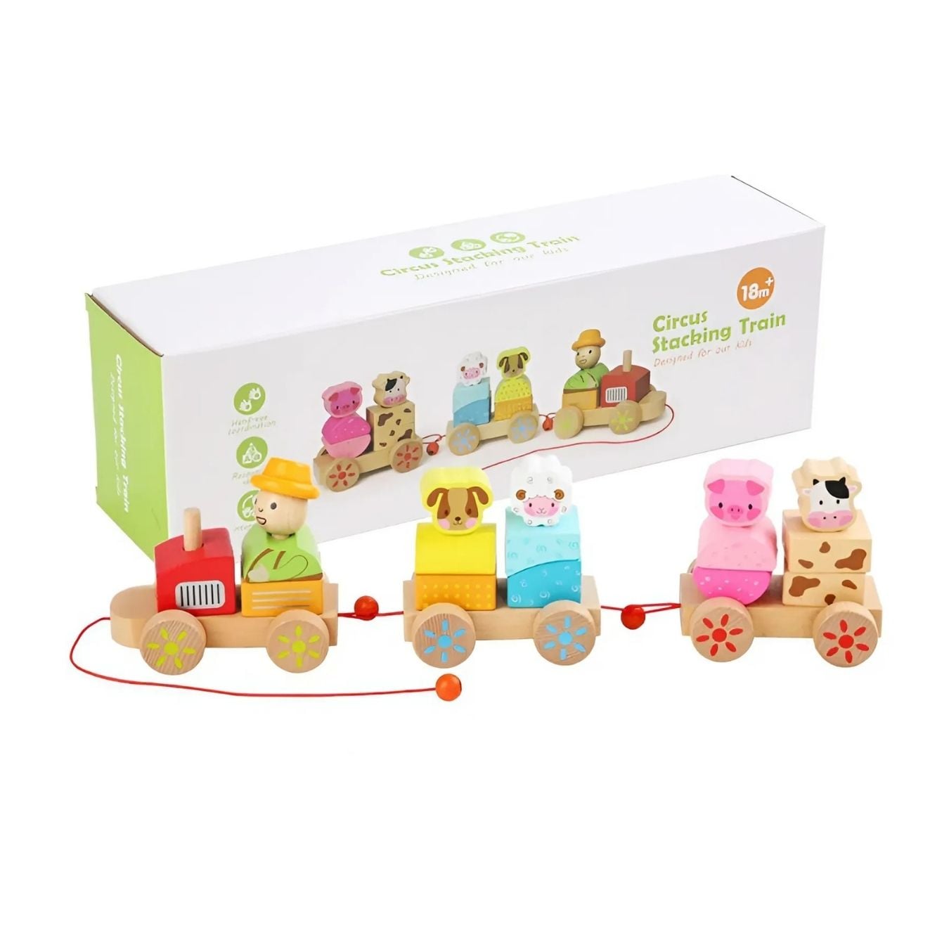 TREN DIDÁCTICO DE MADERA CON ANIMALES  JUGUETE EDUCATIVO - 1