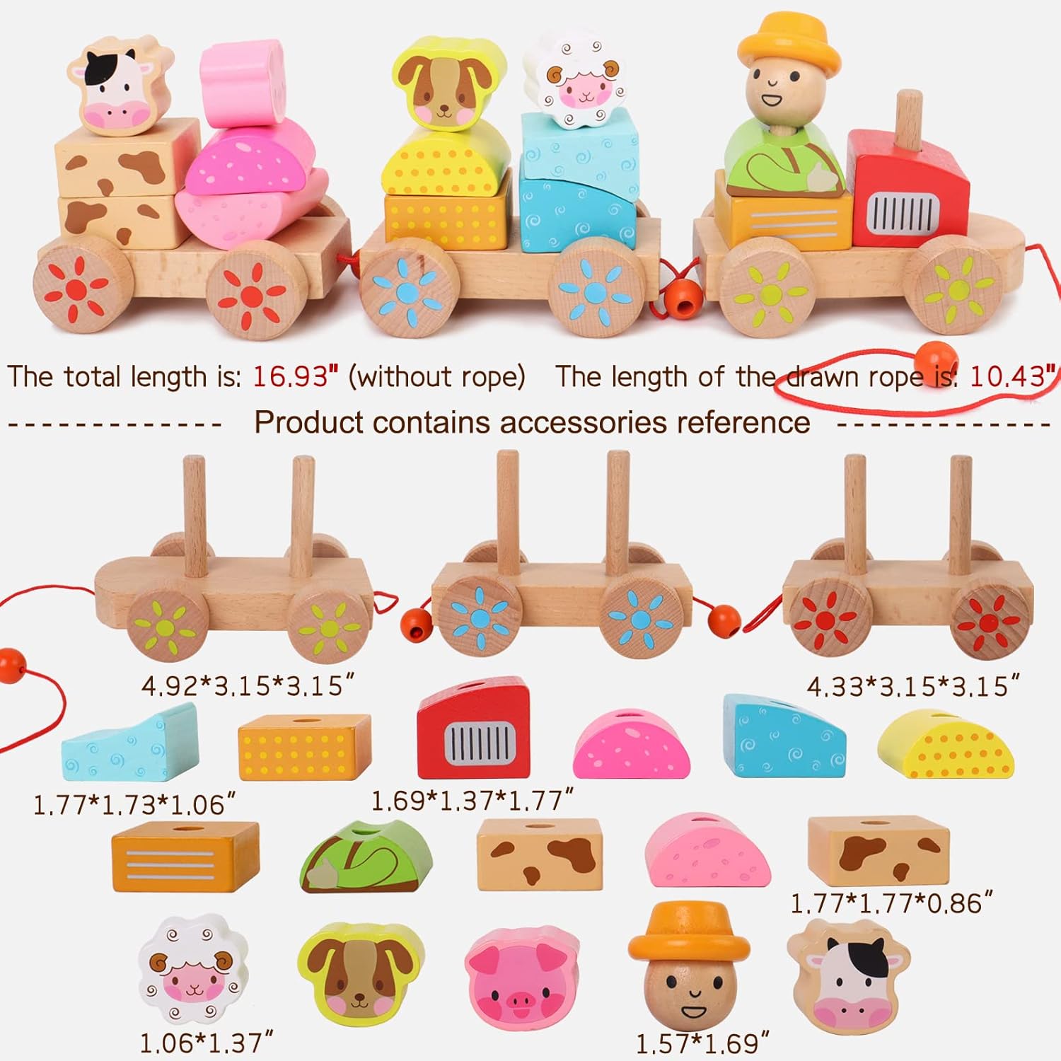 TREN DIDÁCTICO DE MADERA CON ANIMALES  JUGUETE EDUCATIVO - 4