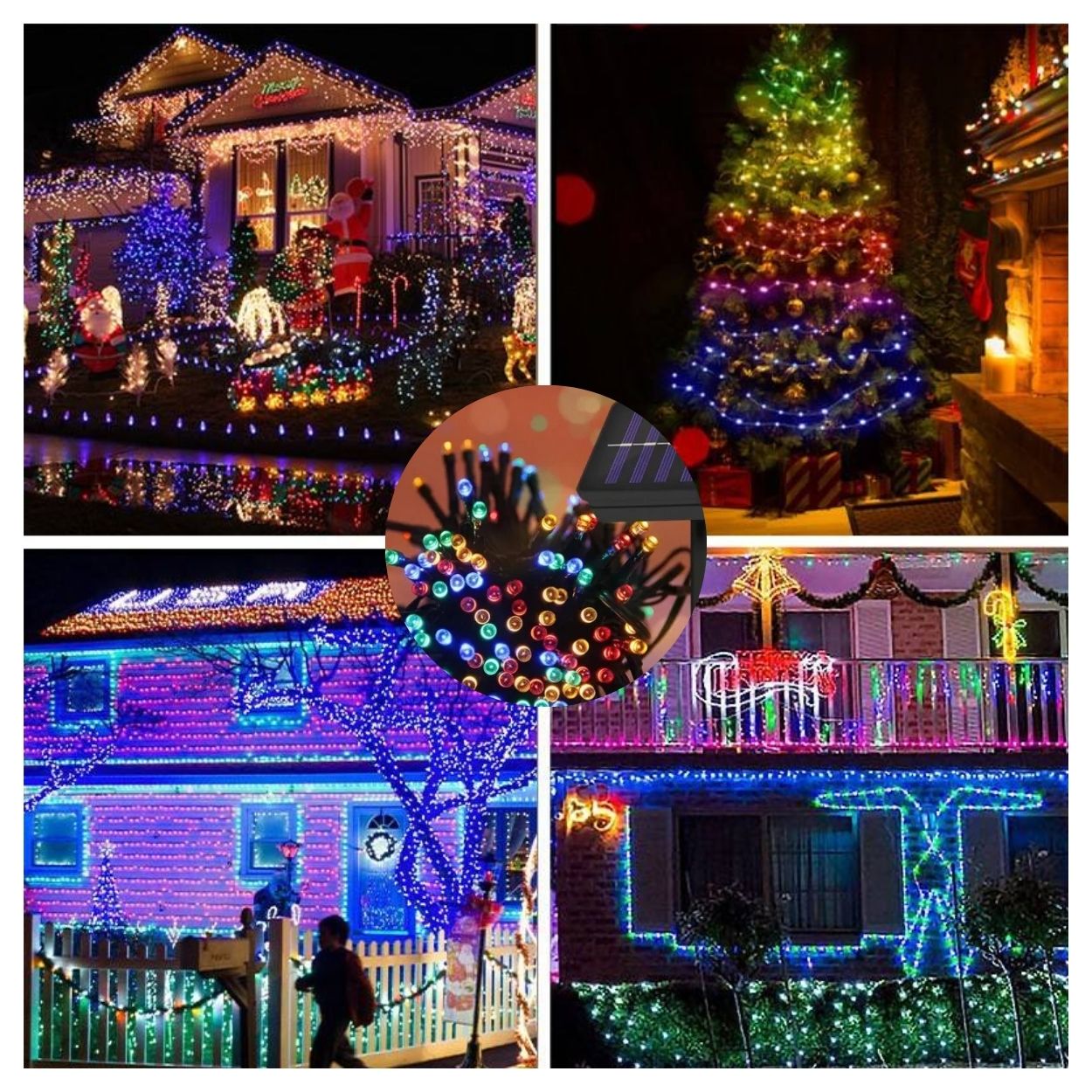 PACK X2 LUCES NAVIDEÑAS MULTICOLOR 10MTS CON PANEL SOLAR - 4