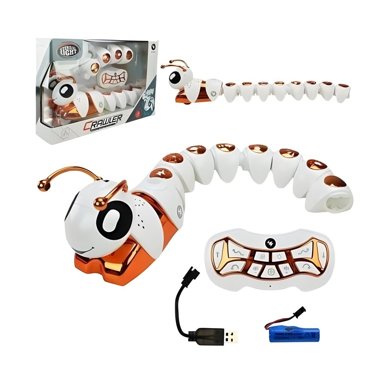 ORUGA ROBOT MUSICAL CON SENSOR DE MOVIMIENTO, CONTROL REMOTO Y LUCES LED - NARANJA - 1