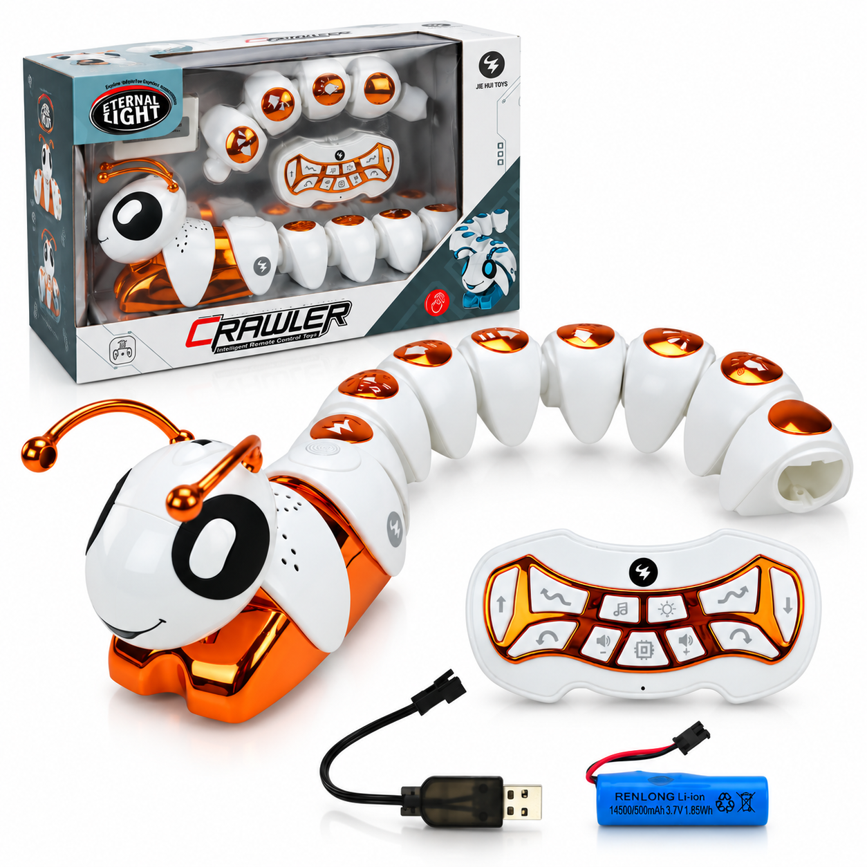 ORUGA ROBOT MUSICAL CON SENSOR DE MOVIMIENTO, CONTROL REMOTO Y LUCES LED - NARANJA - 5